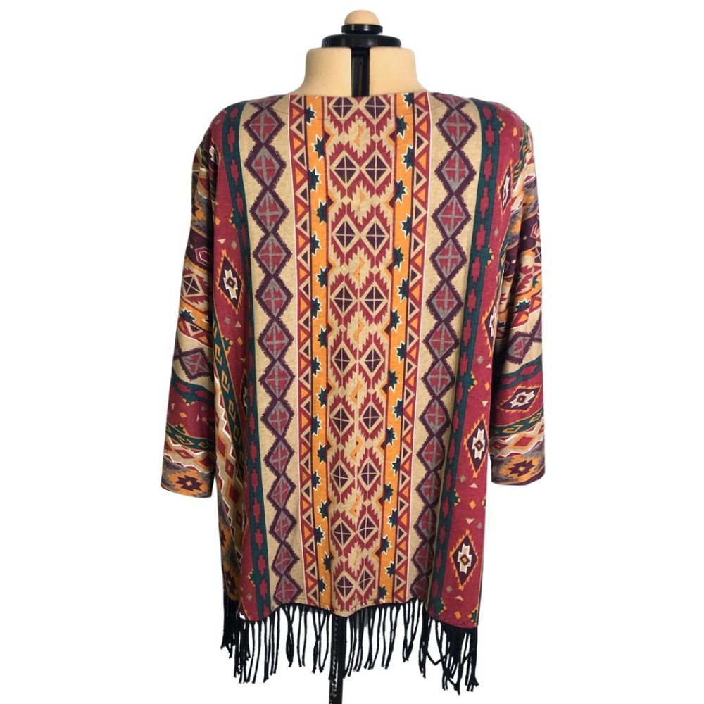 Vintage 90's Southwestern Fringe Tunic V-Neck 2X - Picture 3 of 9